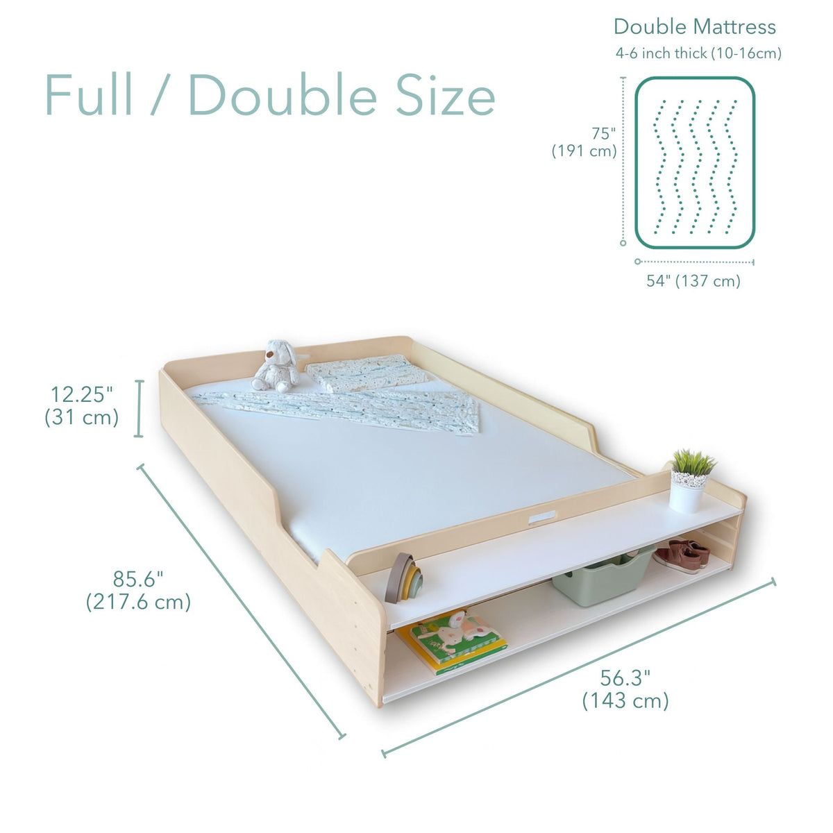 APPLE FULL - Montessori Floor Bed with Shelves