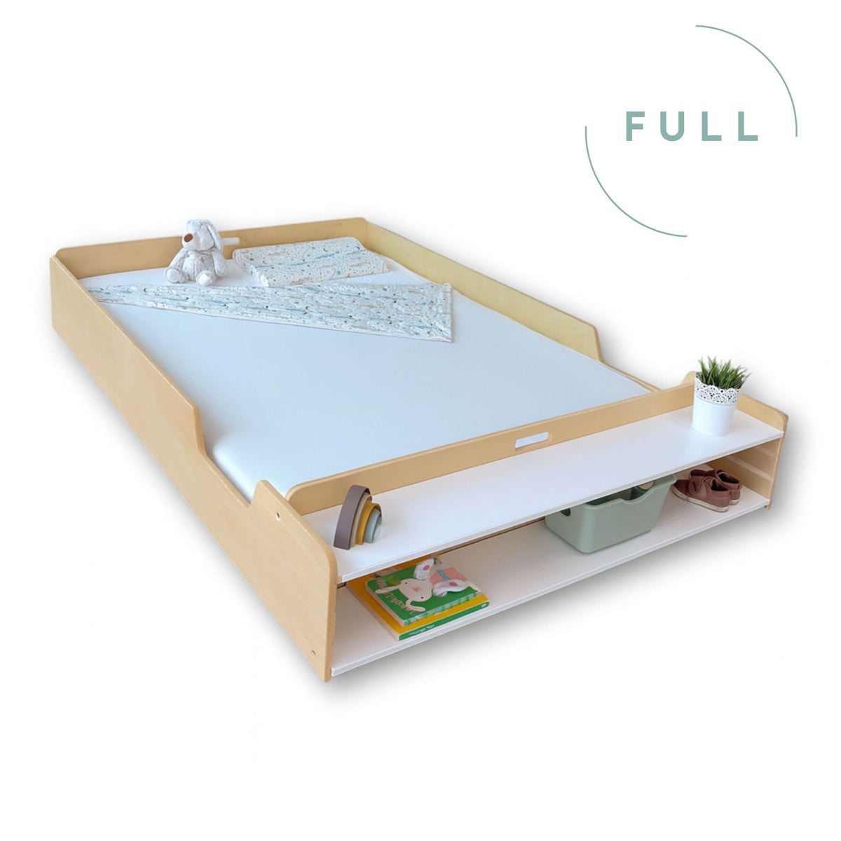 APPLE FULL - Montessori Floor Bed with Shelves