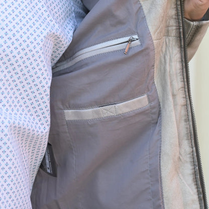 Men's Leather Jacket with Patches and Four Zip Pockets