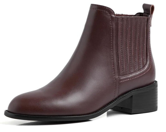 Real Leather Low Heel Boots