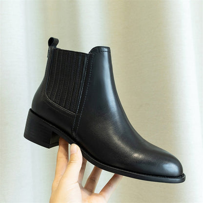 Real Leather Low Heel Boots
