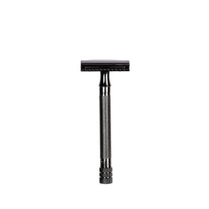 Merkur 23B 3-Piece DE Safety Razor, Closed Comb, Knurled Long Handle, Black