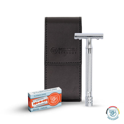 Merkur 23C Safety Razor Travel Set – Black Leather Case and 10 Blades