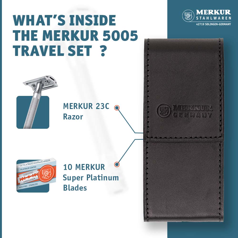 Merkur 23C Safety Razor Travel Set – Black Leather Case and 10 Blades