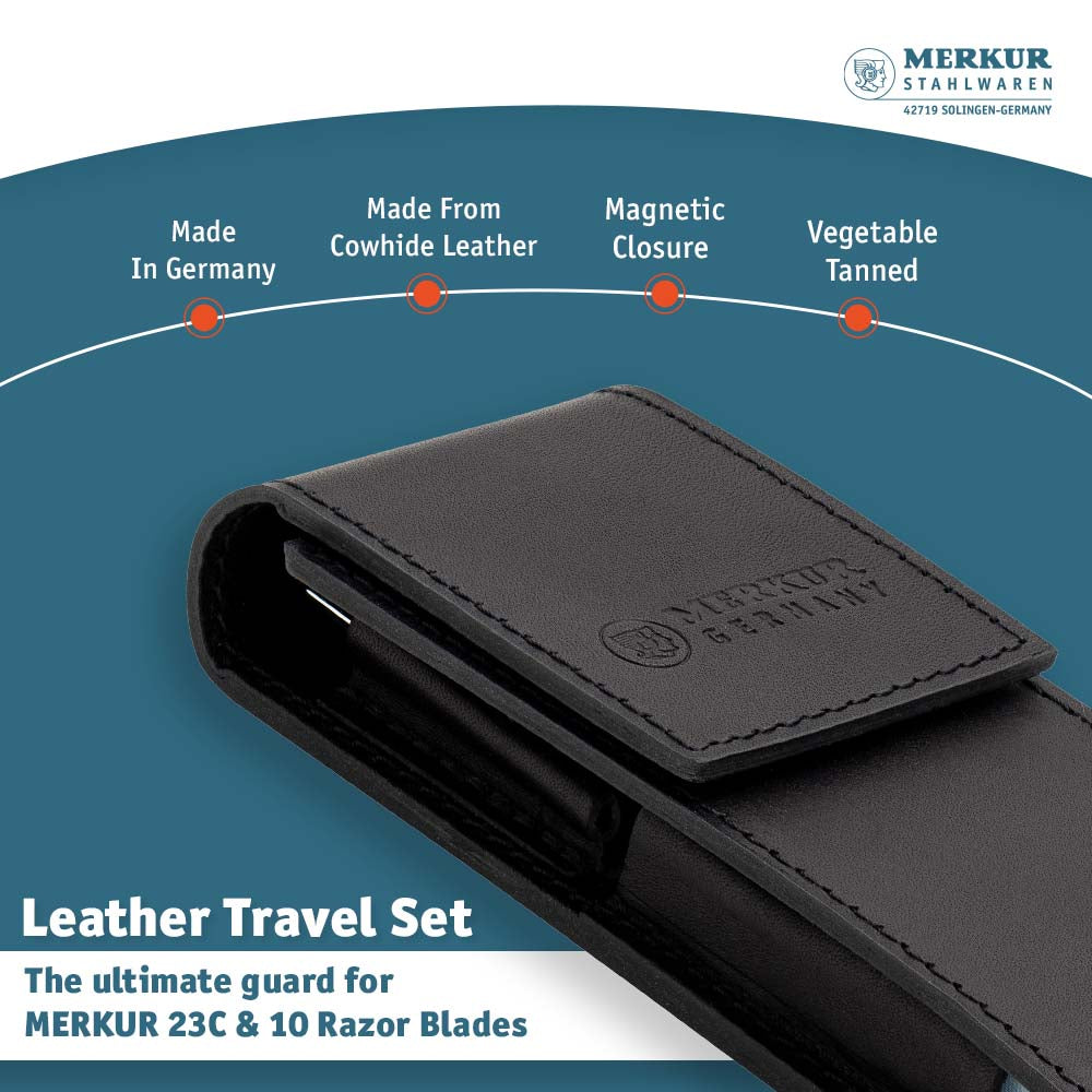 Merkur 23C Safety Razor Travel Set – Black Leather Case and 10 Blades