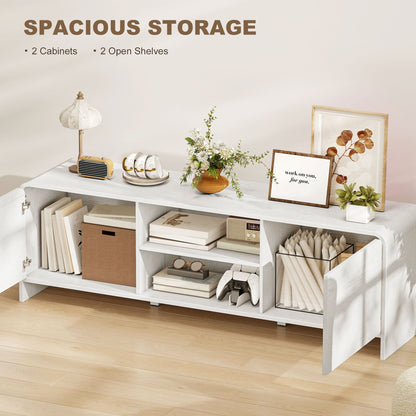 TV Stand for up to 65 Inch TV, Nordic Entertainment Center with 2 Cabinets and 2 Open Shelves for Living Room, Natural