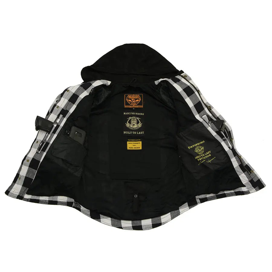 Milwaukee Leather Men's Plaid Flannel Armored Shirt Jacket