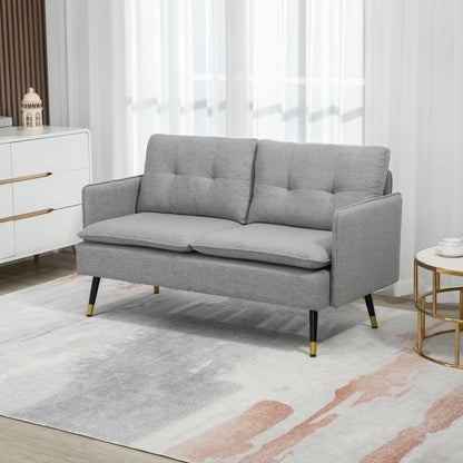 55" Loveseat Sofa, Linen Love Seat w/ S spring, Steel Legs and Button Tufting, Small Couch for Living Room, Dark Grey