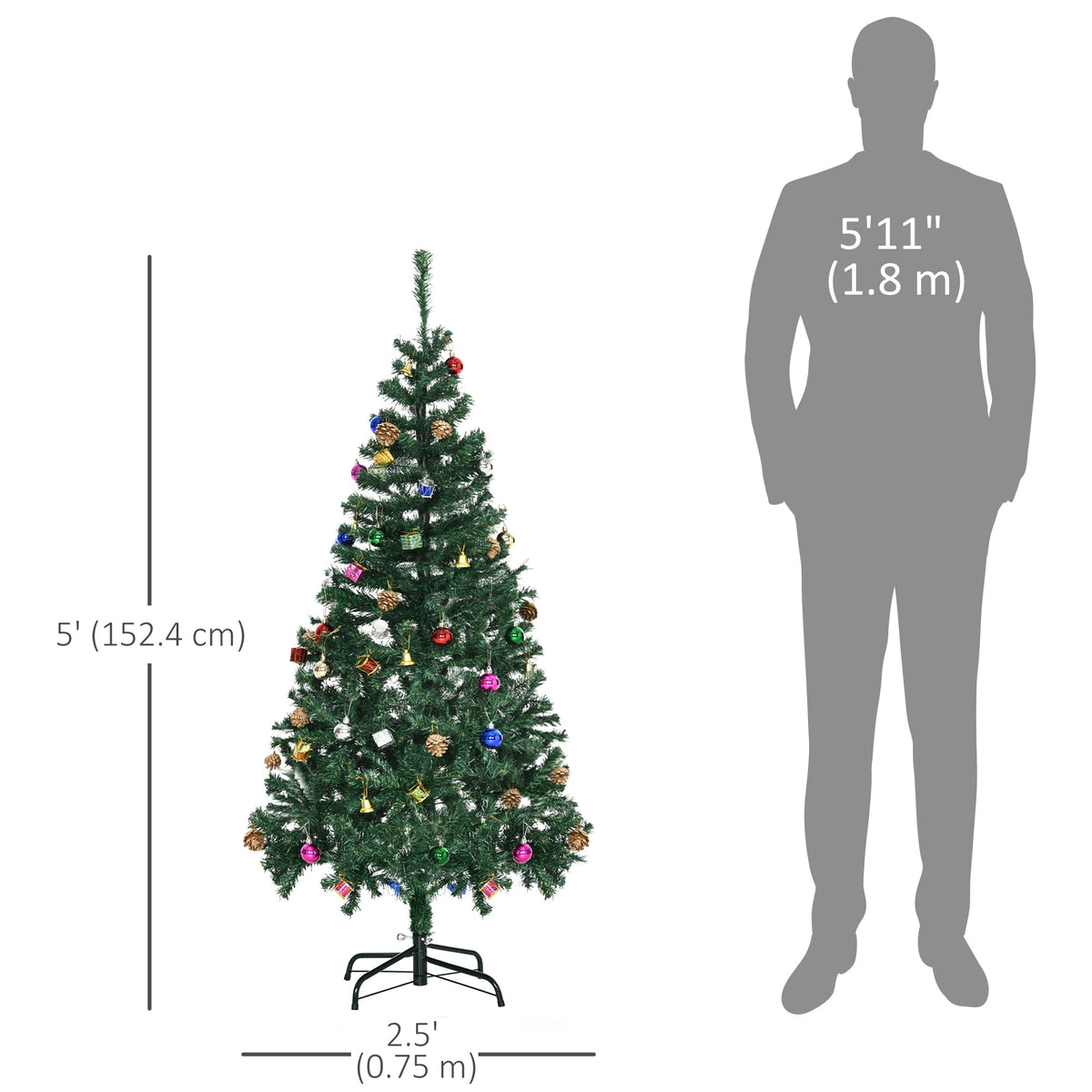 4.9ft Green Christmas Tree Artificial Xmas Holidays Party with Decoration Ornament