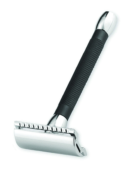 Merkur 20B 3-Piece DE Safety Razor, Closed Comb, Long Handle, Bright Chrome/ Black