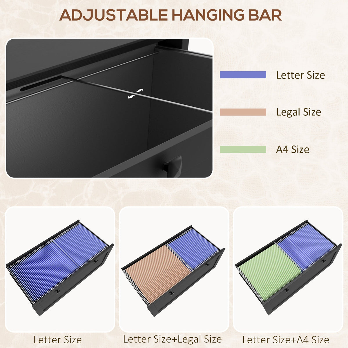 2 Drawer File Cabinet, Lockable Filing Cabinet with Adjustable Hanging Bar for Letter, A4 and Legal Size, Black