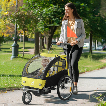 2-in-1 Bike Trailer for Kids, Foldable 2-Seat Baby Stroller with 5-Point Harness, Rubber Wheels, Storage Bag, Black