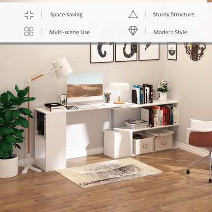 55" Corner Computer Desk, 360° Rotating L-Shaped Desk, Home Office Workstation with 3-Tier Shelves, Bookshelf, Black
