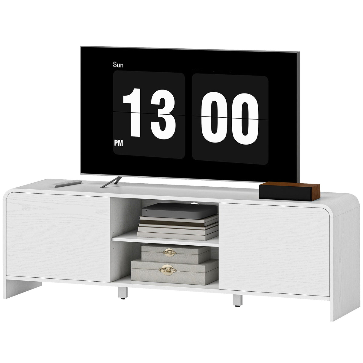 TV Stand for up to 65 Inch TV, Nordic Entertainment Center with 2 Cabinets and 2 Open Shelves for Living Room, Natural