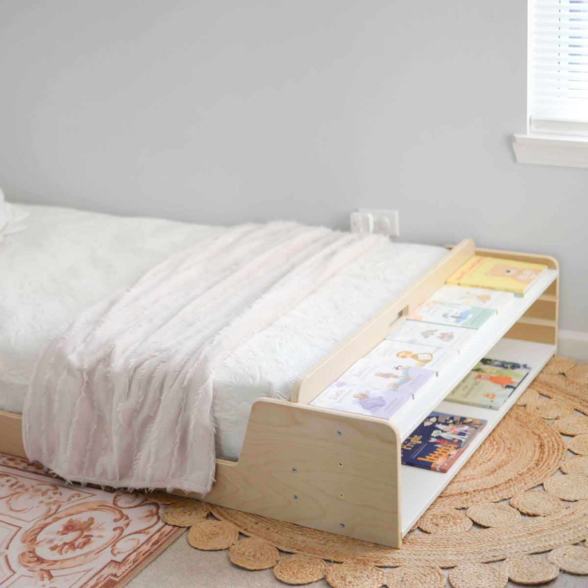 CHERRY TWIN - Montessori Floor Bed with Shelves