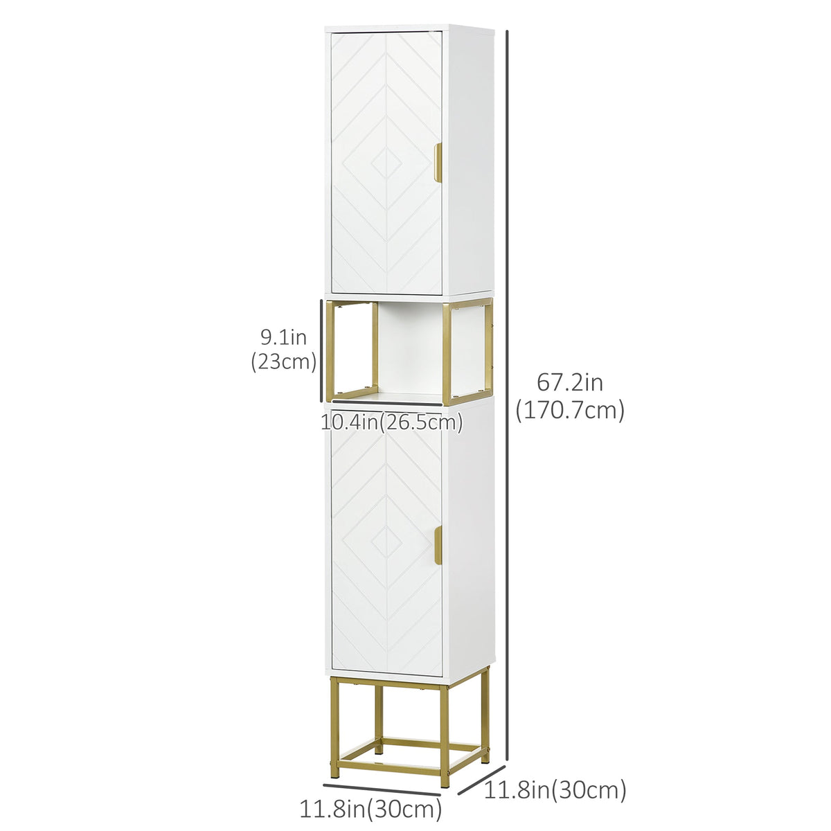 Tall Bathroom Storage Cabinet, Modern Narrow Bathroom Cabinet with Diamond Chevron Pattern and Adjustable Shelf, Black