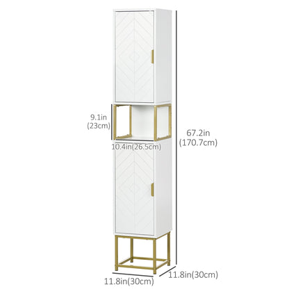 Tall Bathroom Storage Cabinet, Modern Narrow Bathroom Cabinet with Diamond Chevron Pattern and Adjustable Shelf, Black