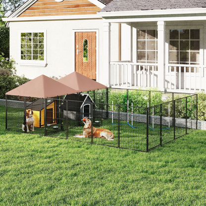 Large Outdoor Dog Kennel with 2 Rooms, Rotating & Adjustable Height Bowls, 13.5' x 9.4' x 5.1'