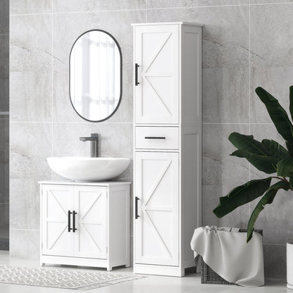 Farmhouse Pedestal Sink Storage Cabinet, Bathroom Under Sink Cabinet with 2 Barn Doors and Adjustable Shelf, White