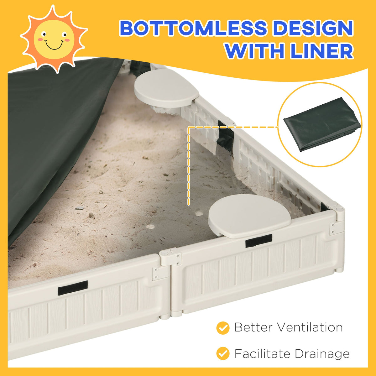 Kids Outdoor Sandbox with Canopy, Bottom Fabric Liner, Brown