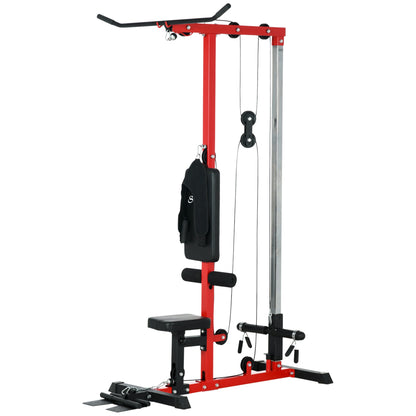 Lat Pull Down Machine, High / Low Pulley Machine with Adjustable Seat and Flip-Up Footplate, Black