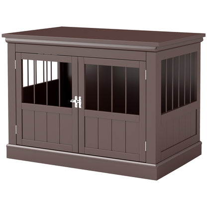 31" Dog Crate Furniture End Table with Three Doors for Small Dogs, Coffee
