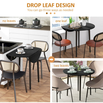 Merrill Round Drop-Leaf/Folding Dining Table for Small Spaces-Black