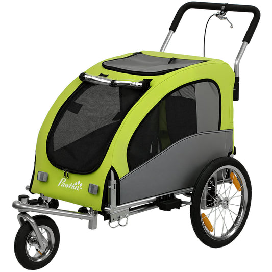 2 in 1 Dog Bike Trailer, Foldable Pet Stroller, Dog Bicycle Trailer with Suspension, Universal Bicycle Coupler, Green