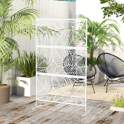 6.5FT Decorative Outdoor Divider, Metal Privacy Screen with Stand, Large Leaf Style, Black