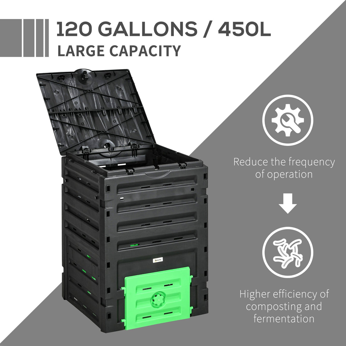 Compost Bin, Garden Composter with 80 Vents and 2 Doors, 120 Gallon (450L), Brown