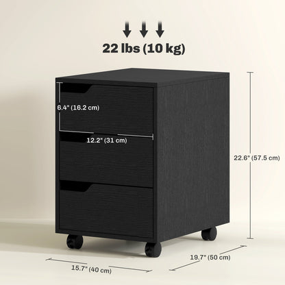 3 Drawer File Cabinet, Mobile Vertical Filing Cabinet with Wheels, Printer Stand with Storage for Home Office, Oak