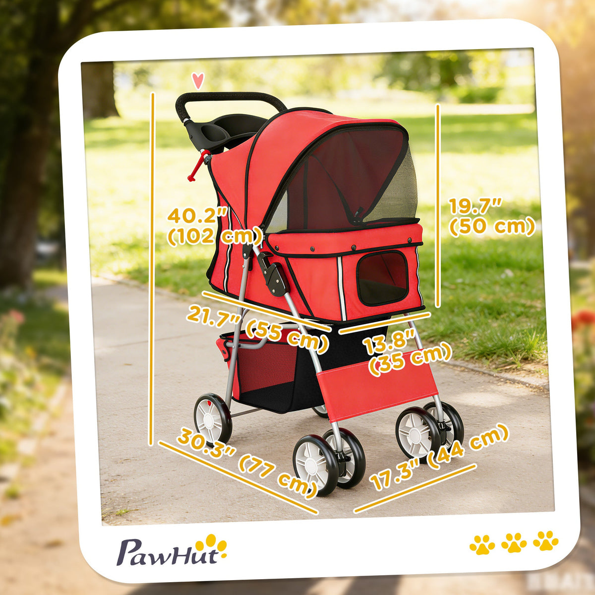 Pet Stroller with Reflective Strips, Foldable Cat Stroller with 360° Swivel Wheels for Small Dogs and Cats, Blue