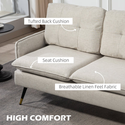 55" Loveseat Sofa, Linen Love Seat w/ S spring, Steel Legs and Button Tufting, Small Couch for Living Room, Dark Grey