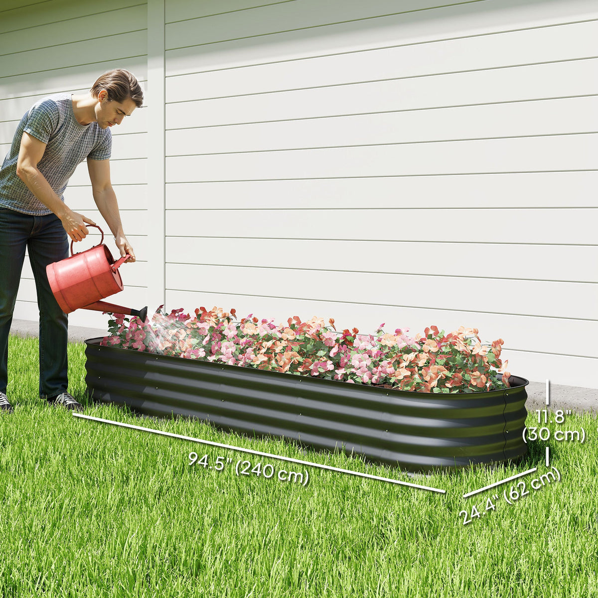 4.9 x 2 x 1ft Galvanized Raised Garden Bed Kit, Metal Planter Box with Safety Edging, Black