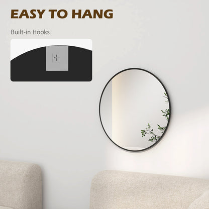 24" Decorative Wall Mirror for Bedroom Living Room, Modern Round Bathroom Mirror for Home Decor, Black