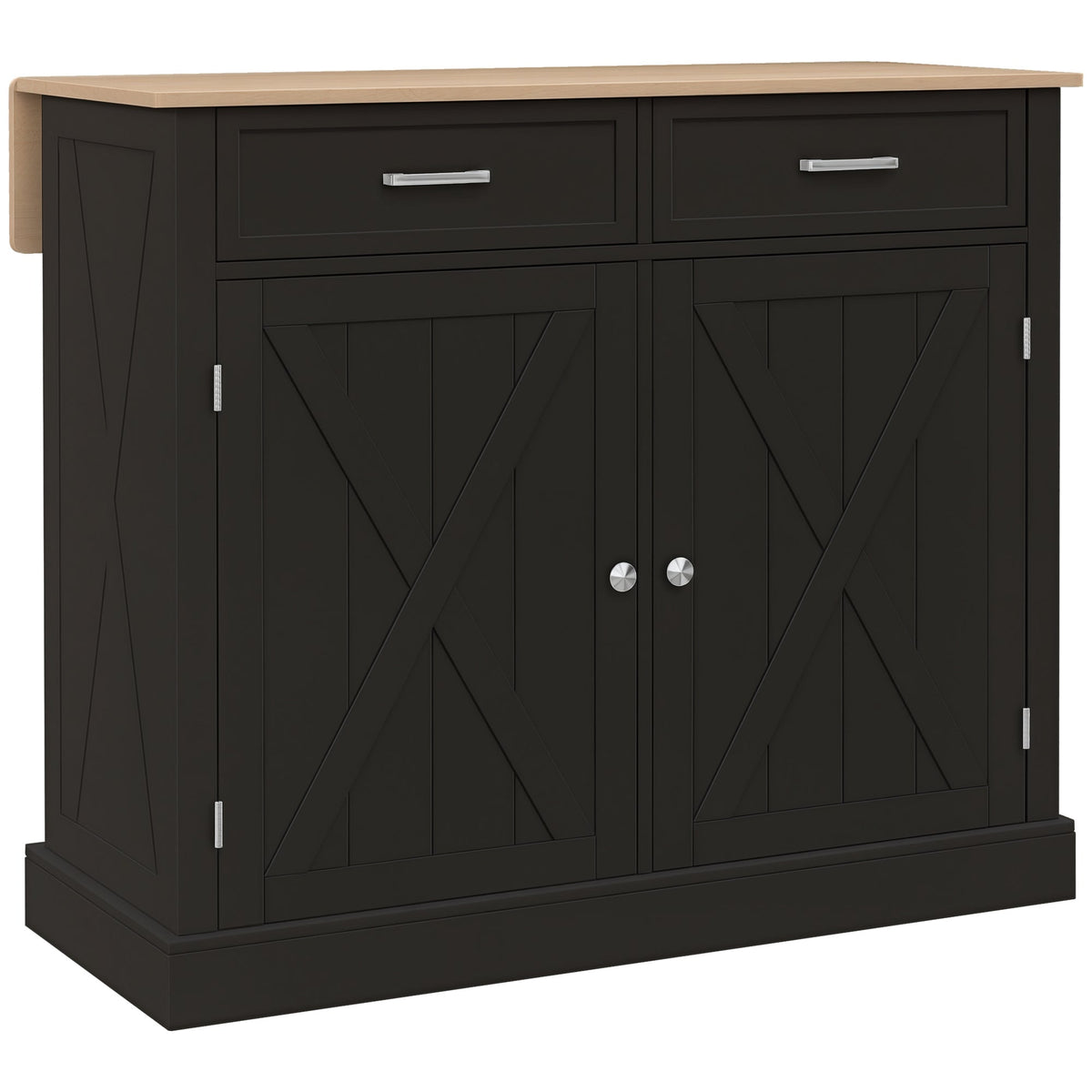 Kitchen Island with Drop Leaf, Rolling Kitchen Cart with 2 Drawers, Adjustable Shelves and Wood Countertop, Black