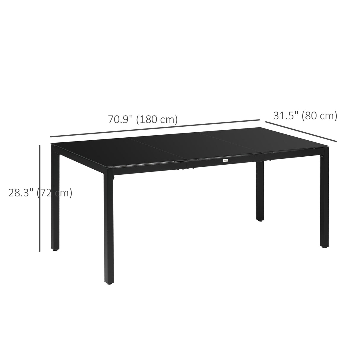 Rectangular Outdoor Dining Table for 8 People with Tempered Glass Top and Aluminum Frame, Black 70.9" x 31.5" x 28.3"
