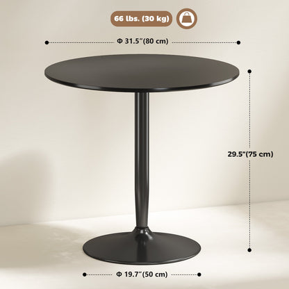Modern Kitchen Table for 2 People, Round Dining Table with Steel Base for Living Room, Dining Room, Black