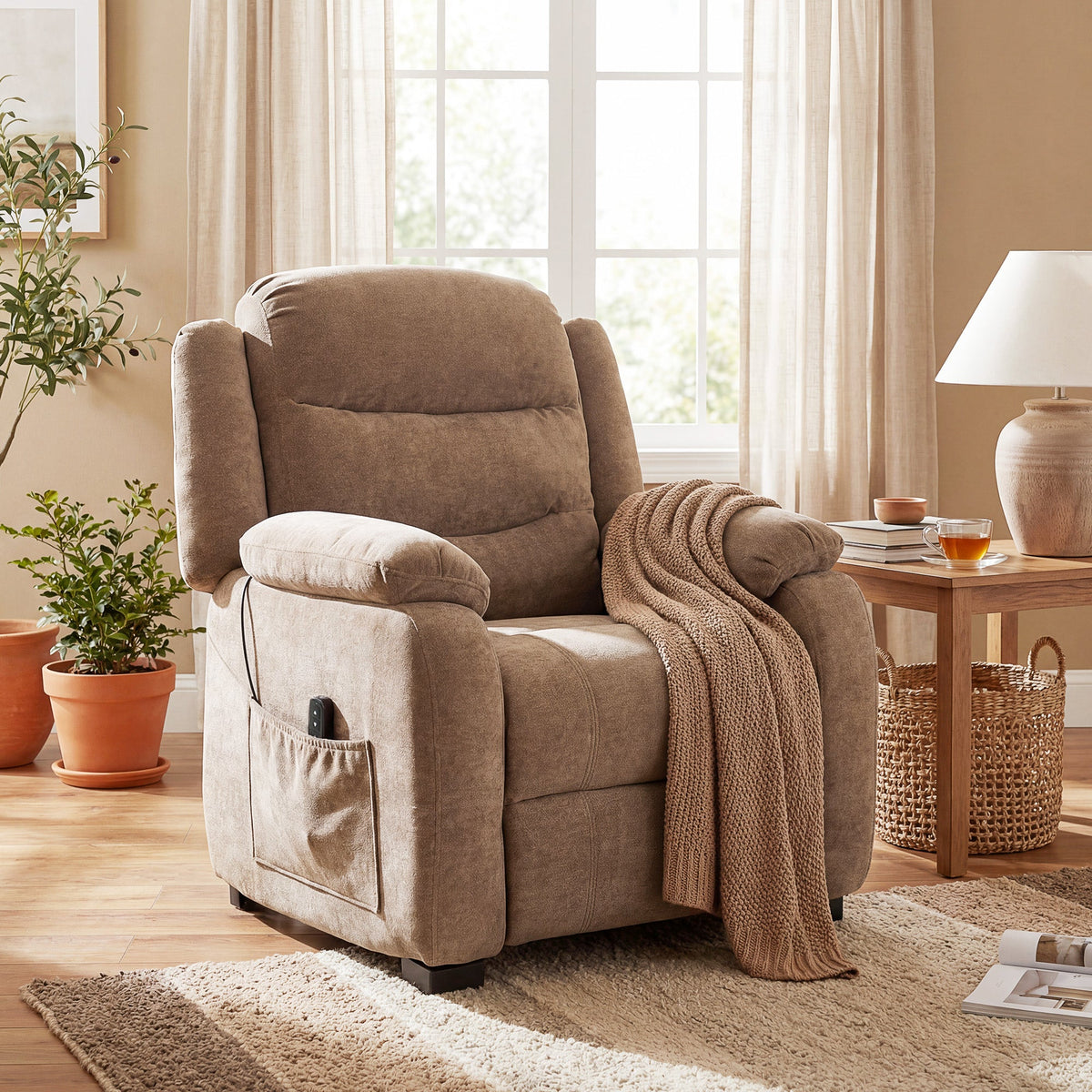Massage Recliner Chair, Power Recliner with Quiet Brushless Motor, Remote, Pockets, 2 Memory Positions, Beige