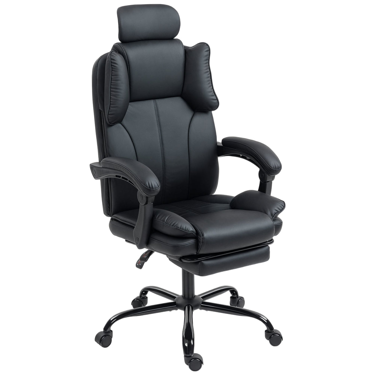 Reclining Office Chair, Executive Desk Chair with Pet-Friendly Fabric, Headrest, Footrest, Swivel Wheels, Black