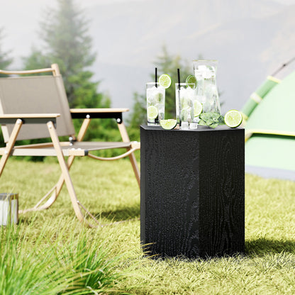 Hexagonal Side Table, Small End Table with 4 Adjustable Feet for Indoor, Outdoor, Black