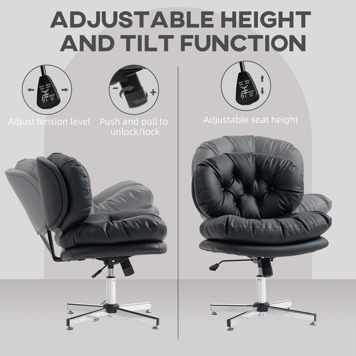 Computer Desk Chair, Armless Office Chair with Wide Padded Seat and Adjustable Height, Cream White