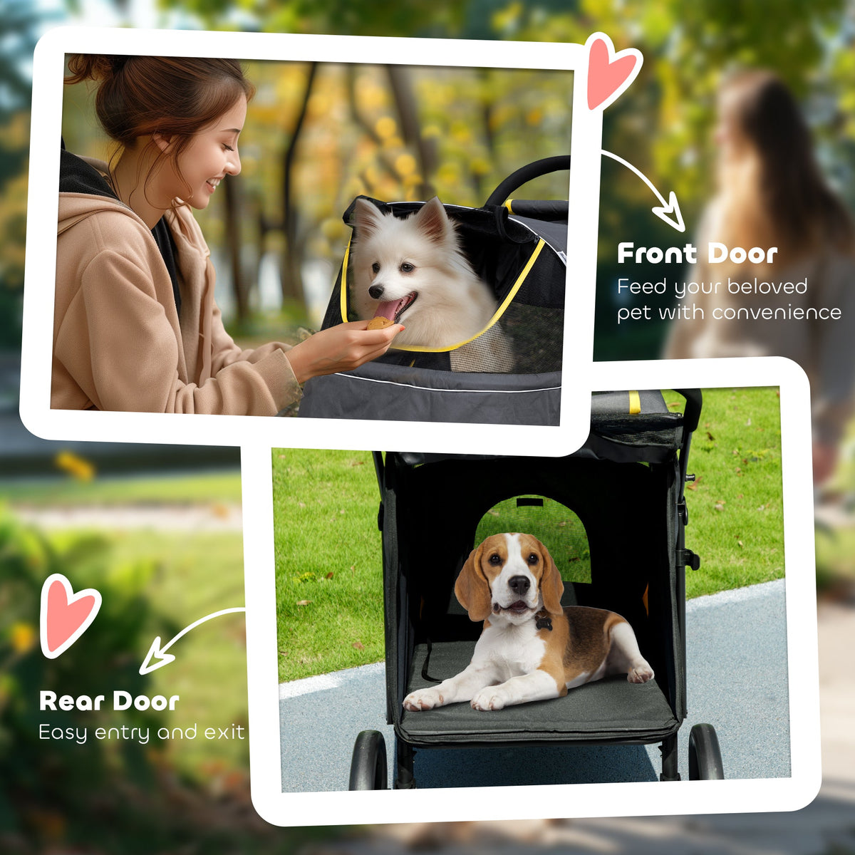 Foldable Pet Stroller with Universal Front Wheels, Shock Absorber, Dog Cat Carriage for Large & Medium Dogs, Black