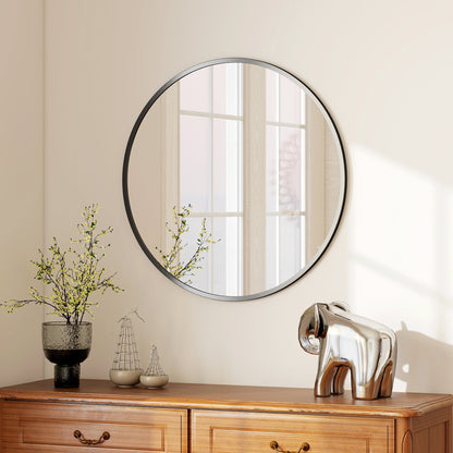36" Round Mirror, Bathroom Wall Mirror with Metal Frame, Decorative Vanity Mirror for Living Room, Bedroom, Black