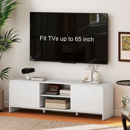 TV Stand for up to 65 Inch TV, Nordic Entertainment Center with 2 Cabinets and 2 Open Shelves for Living Room, Natural