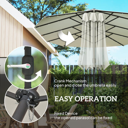 174" Double-Sided Sun Umbrella Garden Parasol Patio Sun Shade Outdoor with LED Solar Light, Khaki