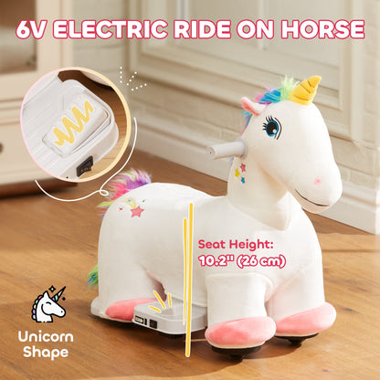 6V Ride on Unicorn, Battery Powered Kids Riding Pony with Music Forward, Aged 18-36 Months, White