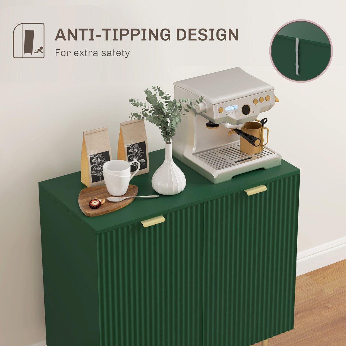 Modern Kitchen Storage Cabinet, Sideboard Buffet Cabinet with Adjustable Shelves and Metal Legs for Kitchen, Black
