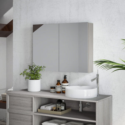 Bathroom Mirror Cabinet, Wall-Mounted Storage Organizer with Double Doors, Adjustable Shelf, White