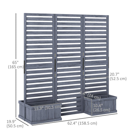 Outdoor Privacy Screen Wood Privacy Panel with 4 Planter Boxes, Raised Bed with 3 Panels, Drainage Holes, Natural